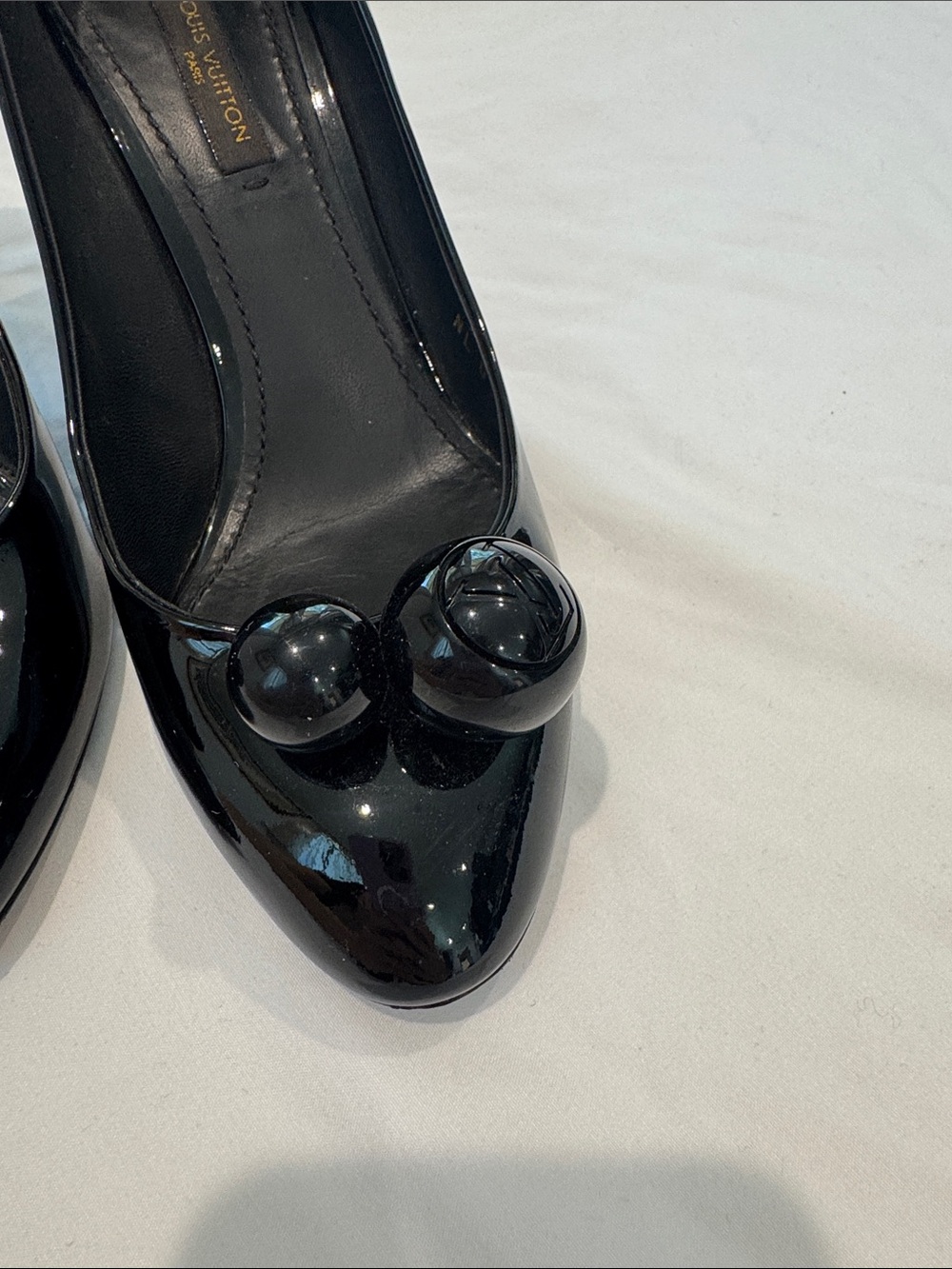 Louis Vuitton Black Patent Leather Pointed Toe Pumps with Decorative Spheres - Picture 4 of 14